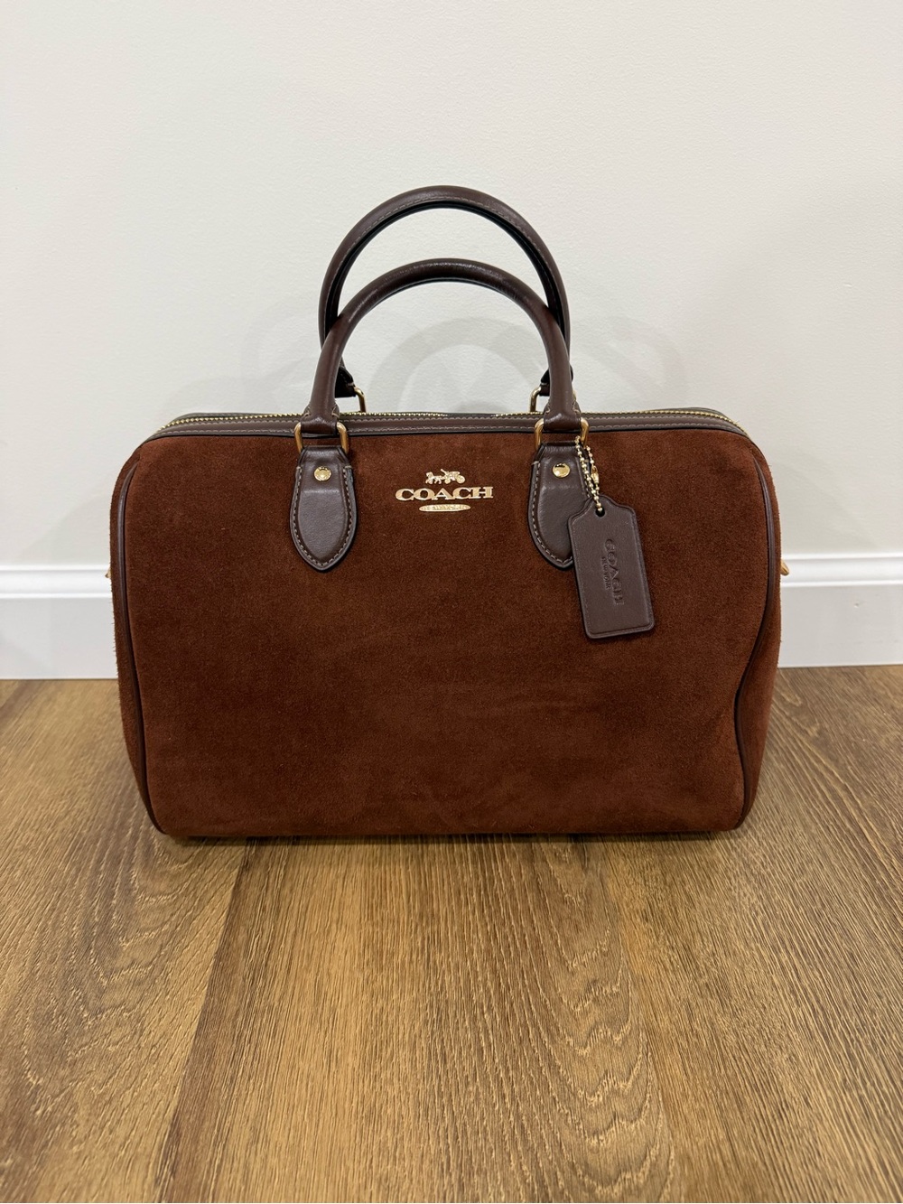 COACH Brown Suede Top-Handle Satchel Large Rowan